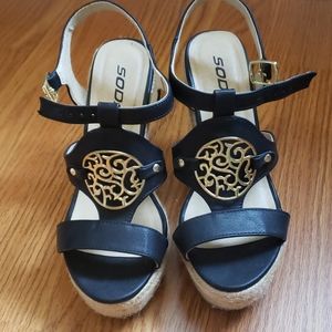 Black Wedges with Gold Medallion Size 6.5